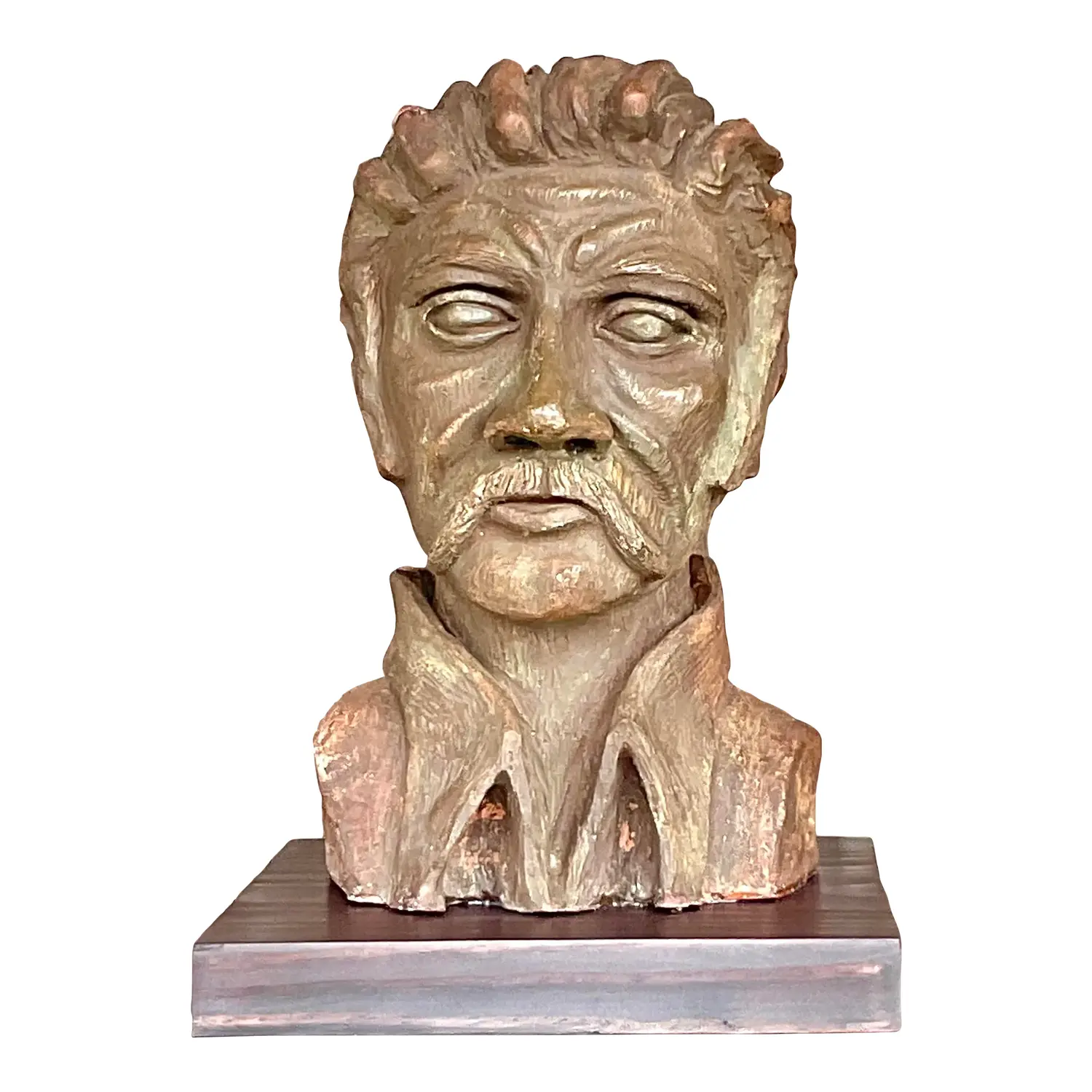 Vintage Boho Sculpted Clay Bust of Man