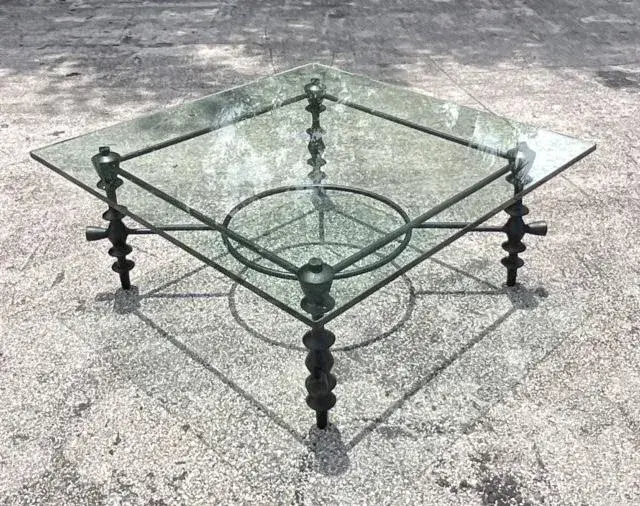 Vintage Boho Sculpted Leg Wrought Iron Coffee Table After Giacometti - Detail view