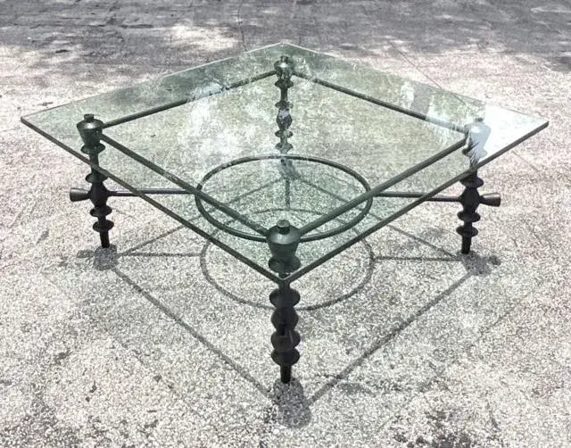 Vintage Boho Sculpted Leg Wrought Iron Coffee Table After Giacometti - Back view