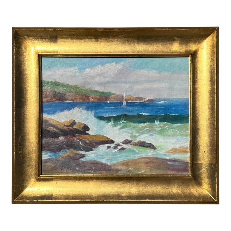Vintage Boho Seascape Oil on Canvas Signed by Artist