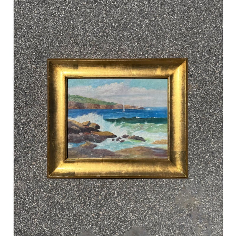 Vintage Boho Seascape Oil on Canvas Signed by Artist - Detail view