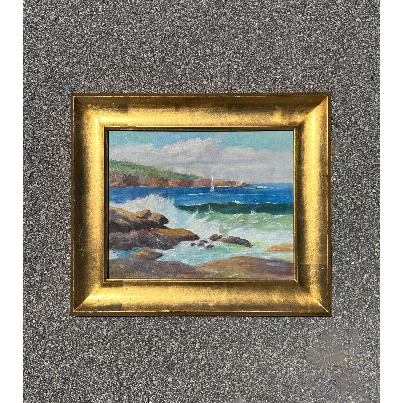 Vintage Boho Seascape Oil on Canvas Signed by Artist - Back view
