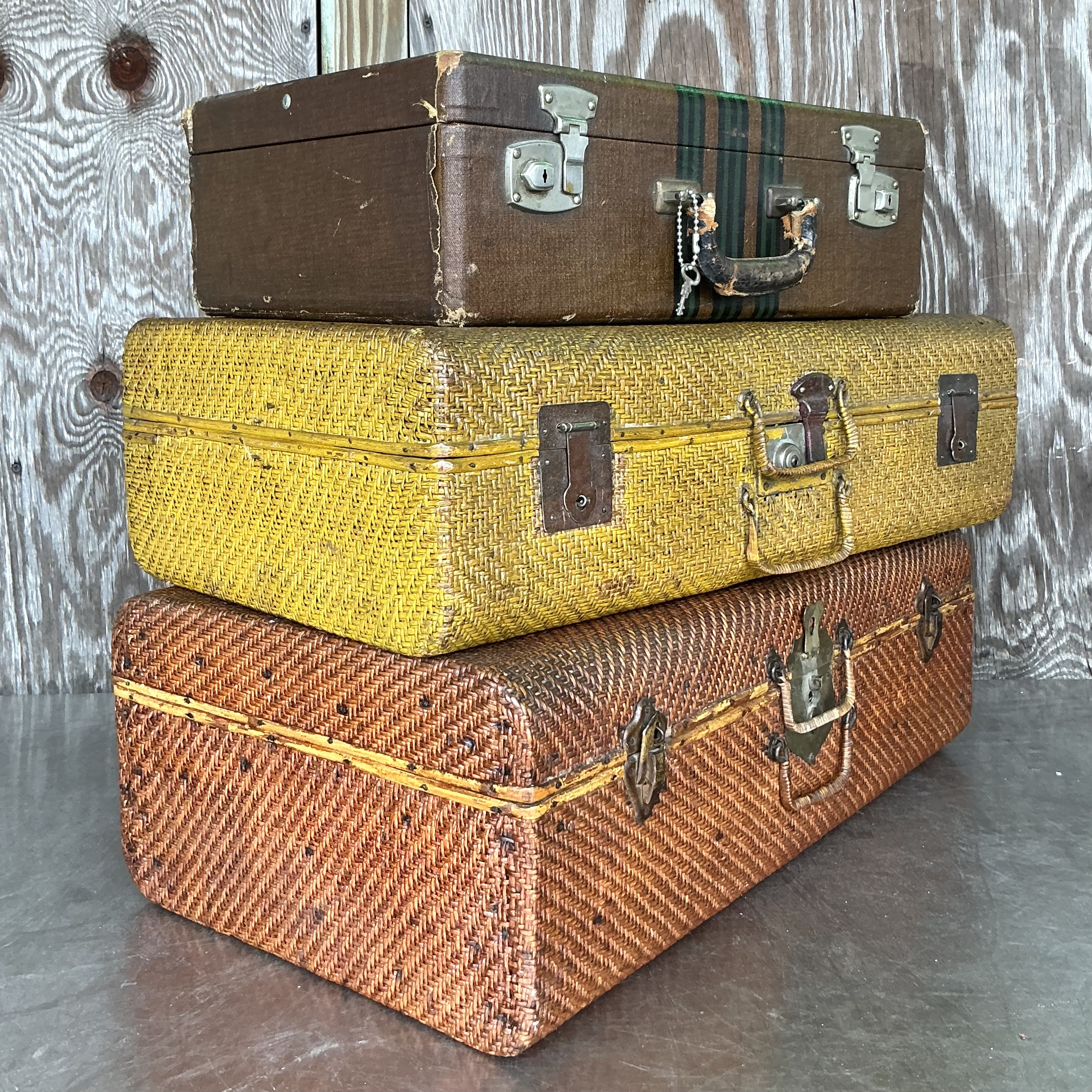 Vintage Boho Set Of Three Vintage Suitcases - Top view