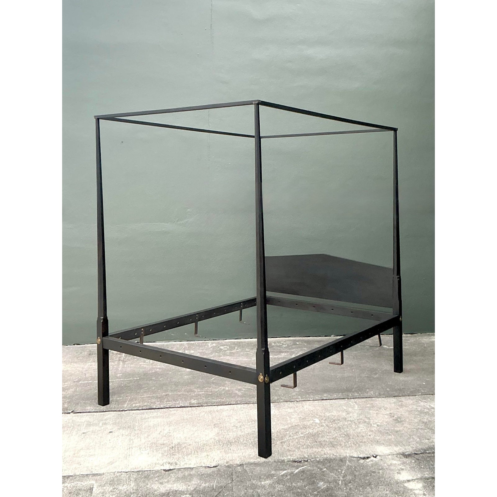 Vintage Boho Shaker Style Queen Canopy Bed - Side view