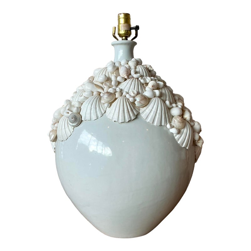 Vintage Boho Shell Encrusted Ceramic Lamp