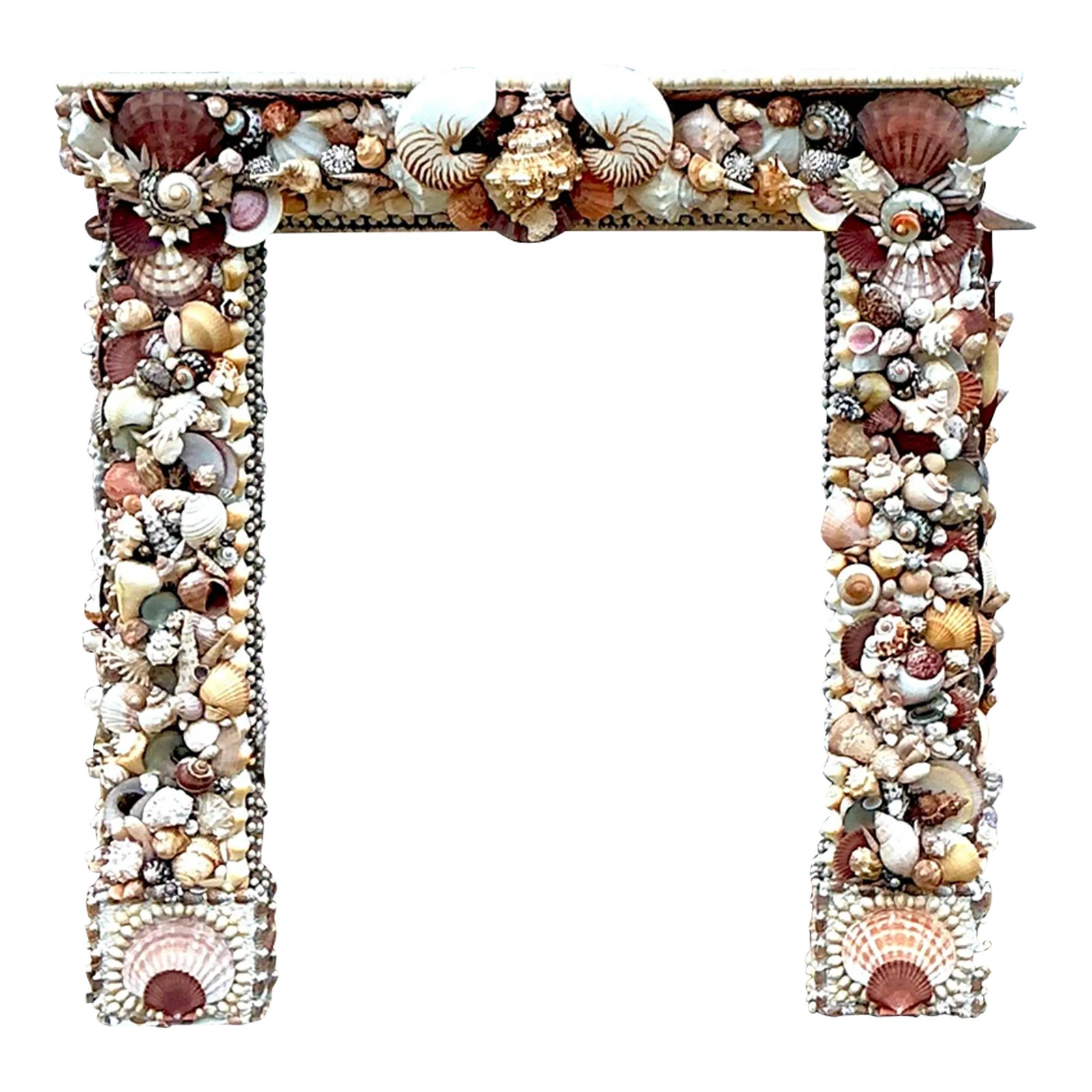 Vintage Boho Shell Encrusted Fireplace Surround - Detail view