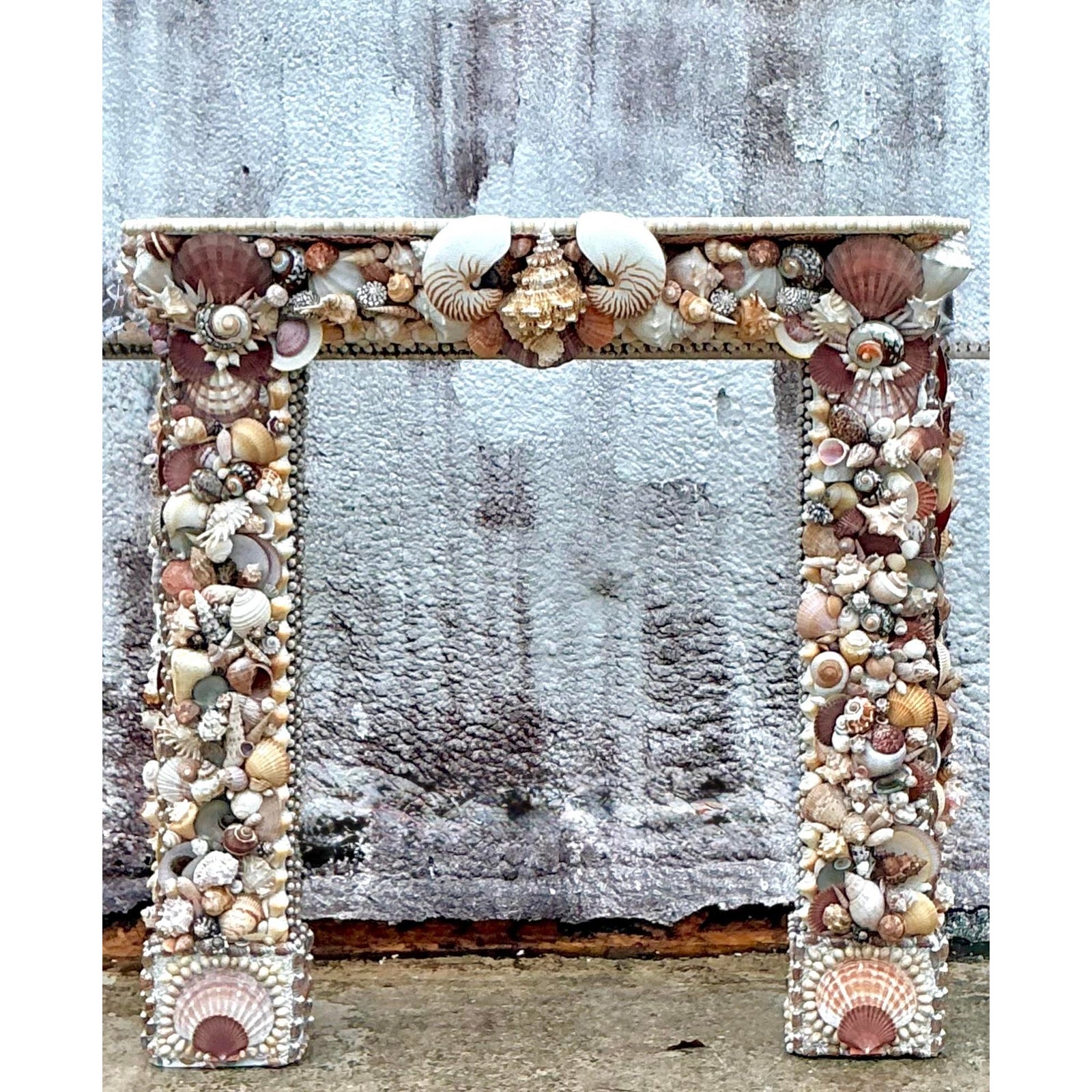 Vintage Boho Shell Encrusted Fireplace Surround - Top view