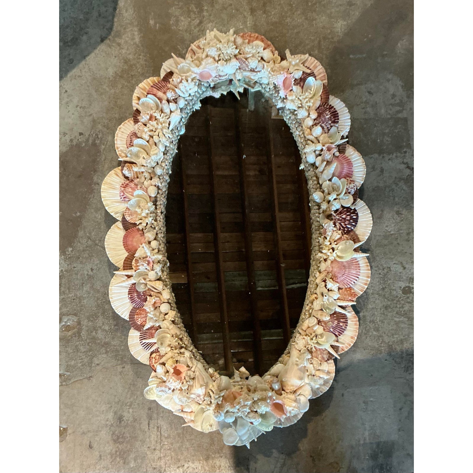 Vintage Boho Shell Encrusted Mirror - Detail view