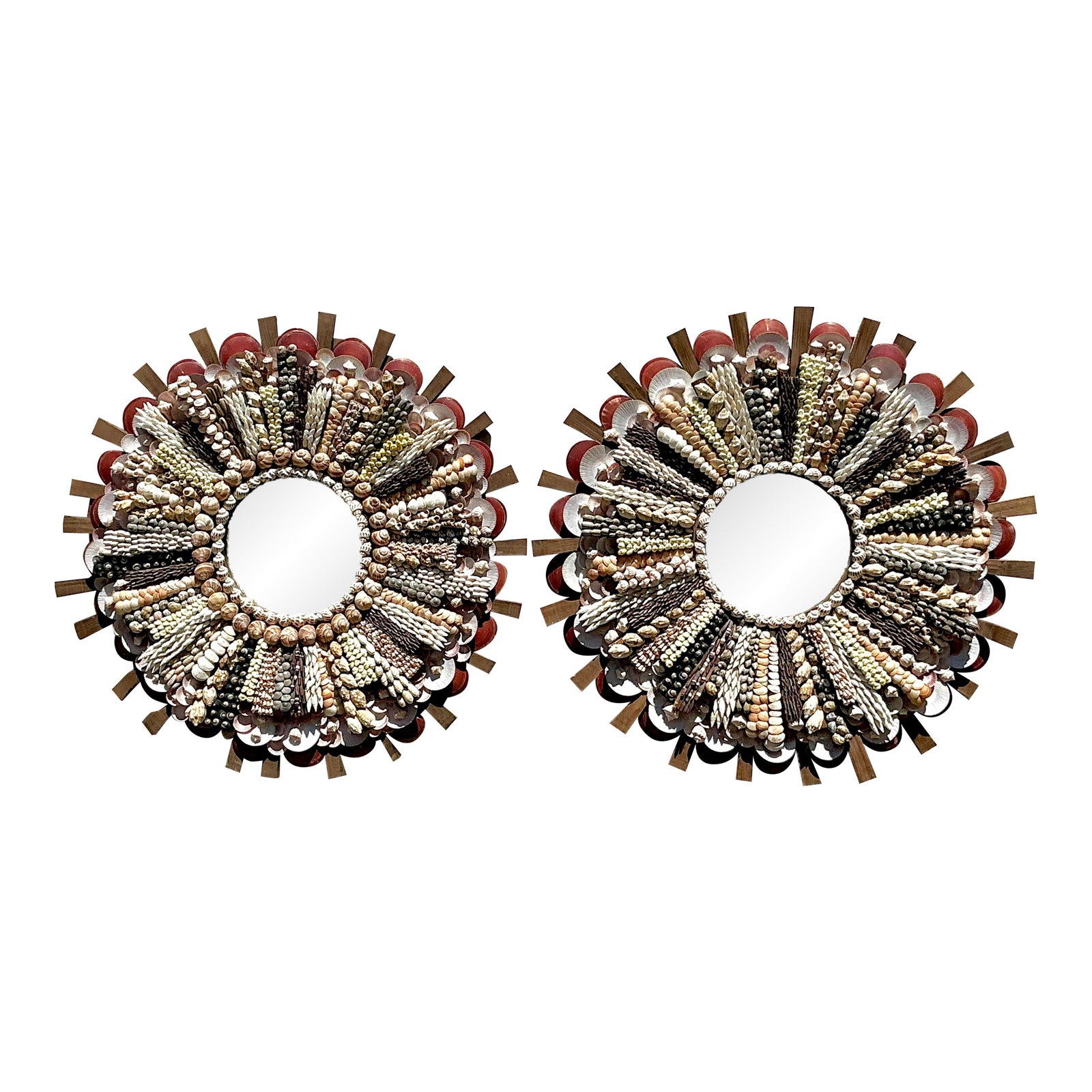 Vintage Boho Shell Encrusted Mirrors - A Pair - Detail view