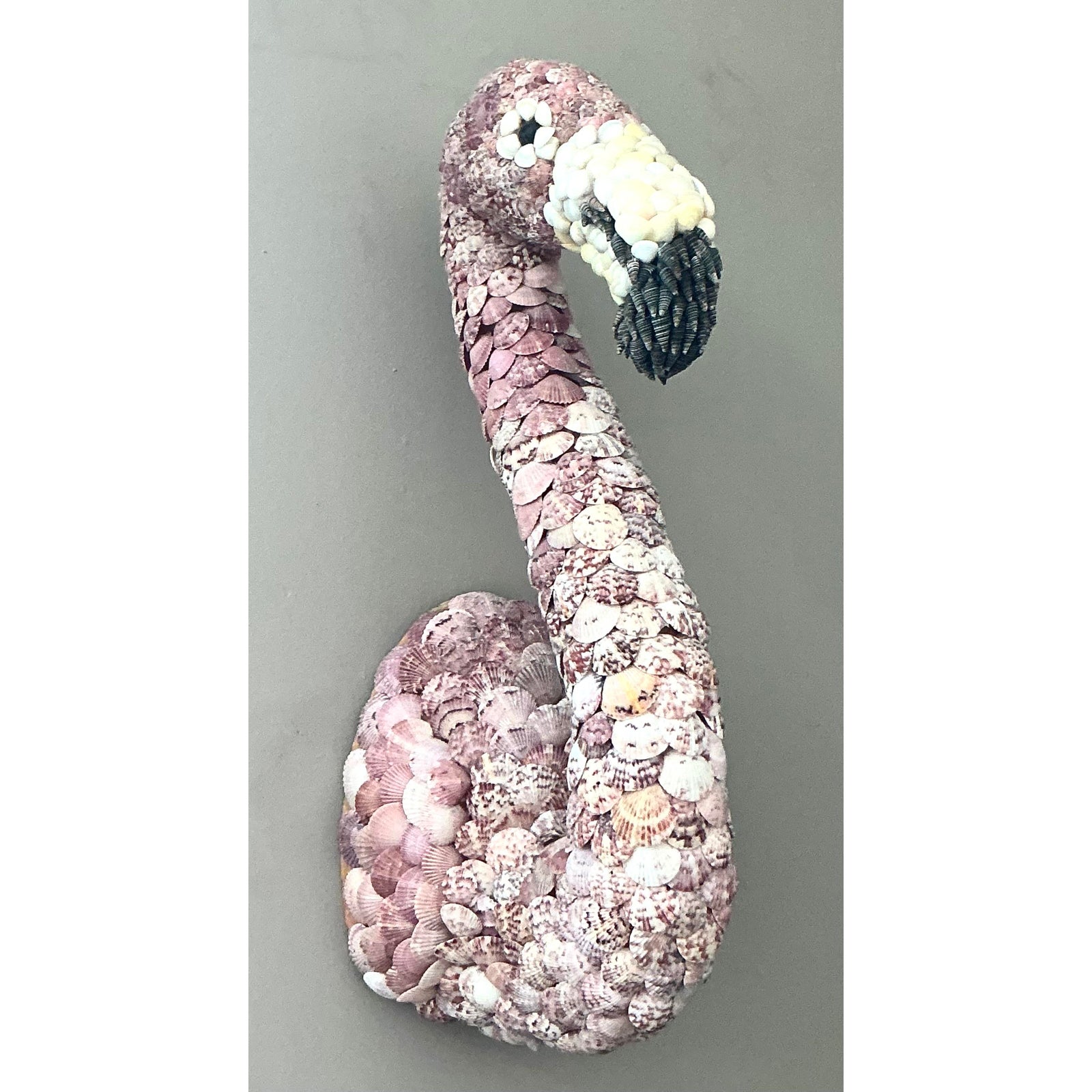 Vintage Boho Shell Encrusted Wall Mount Flamingo - Side view