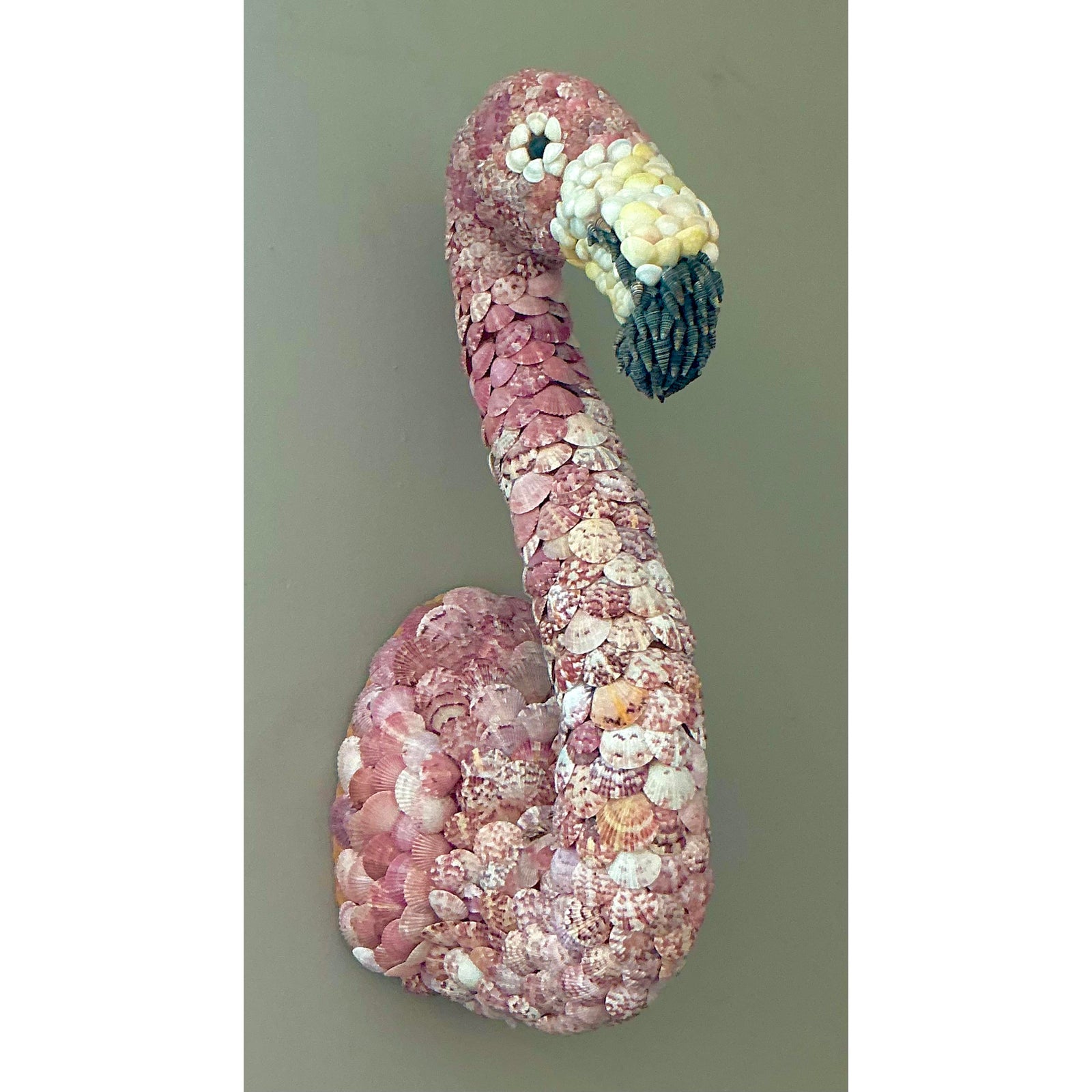 Vintage Boho Shell Encrusted Wall Mount Flamingo - Back view