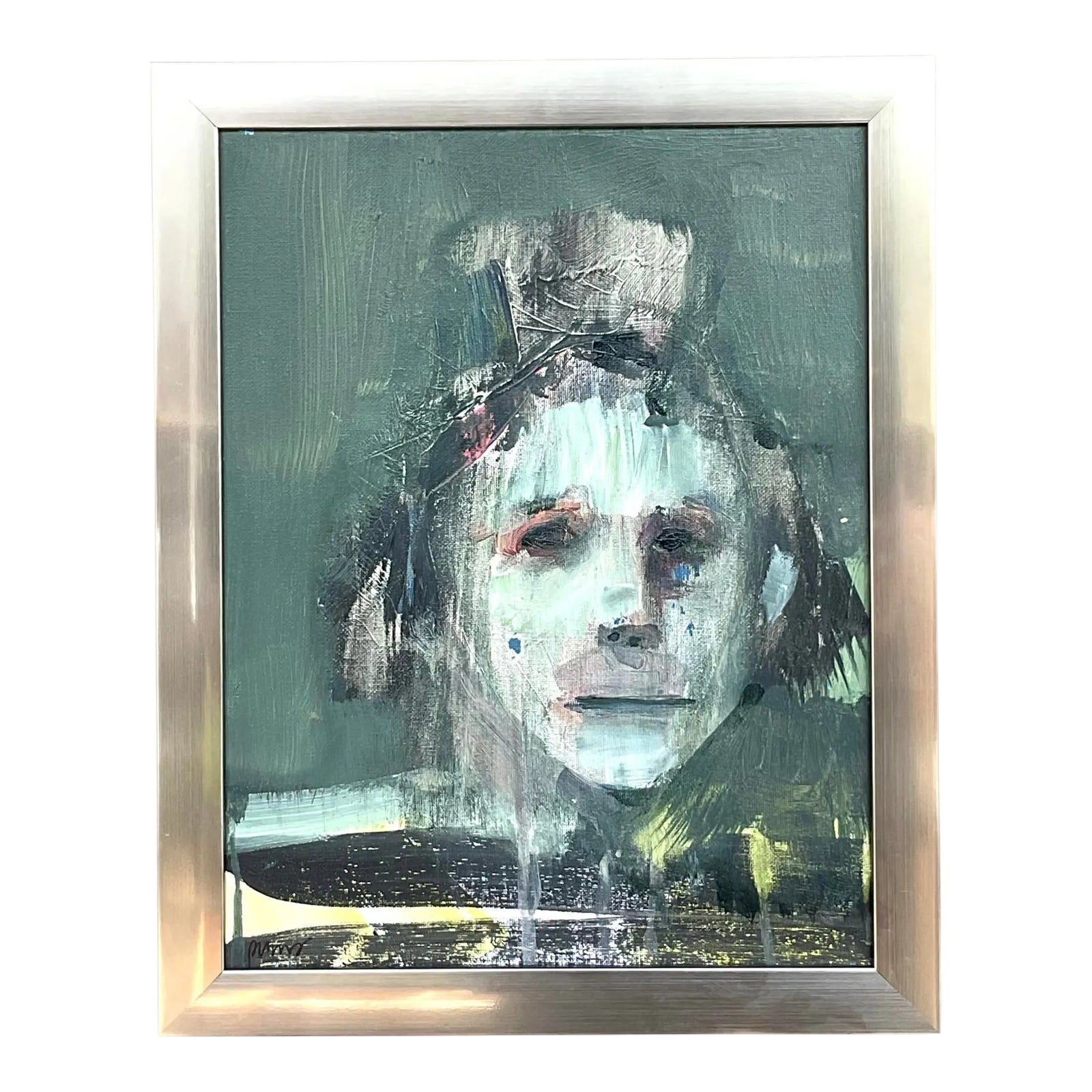 Vintage Boho Signed Abstract Figurative on Canvas