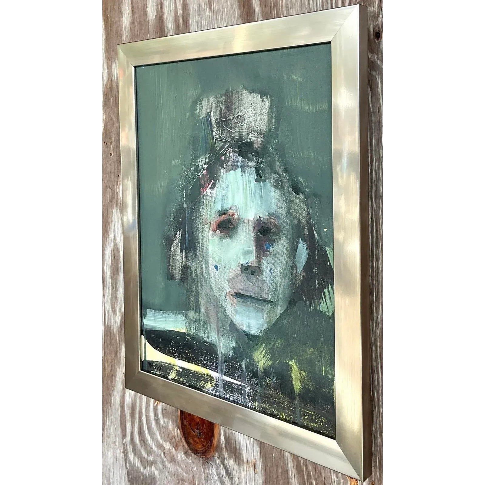 Vintage Boho Signed Abstract Figurative on Canvas - Top view