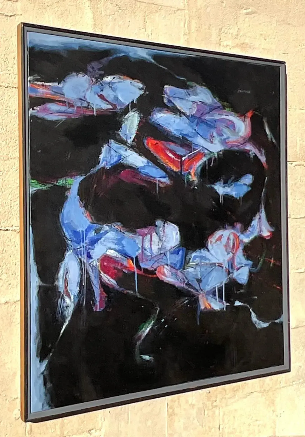 Vintage Boho Signed Abstract Original Oil Painting on Board - Side view