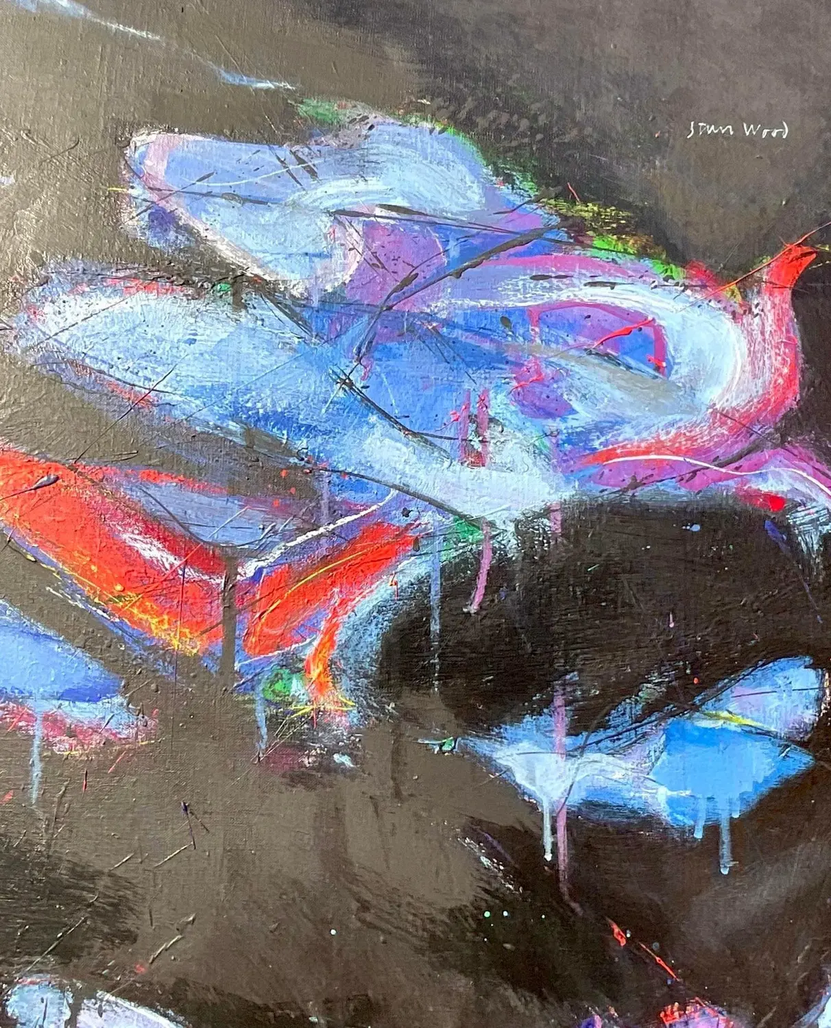 Vintage Boho Signed Abstract Original Oil Painting on Board - Detail view