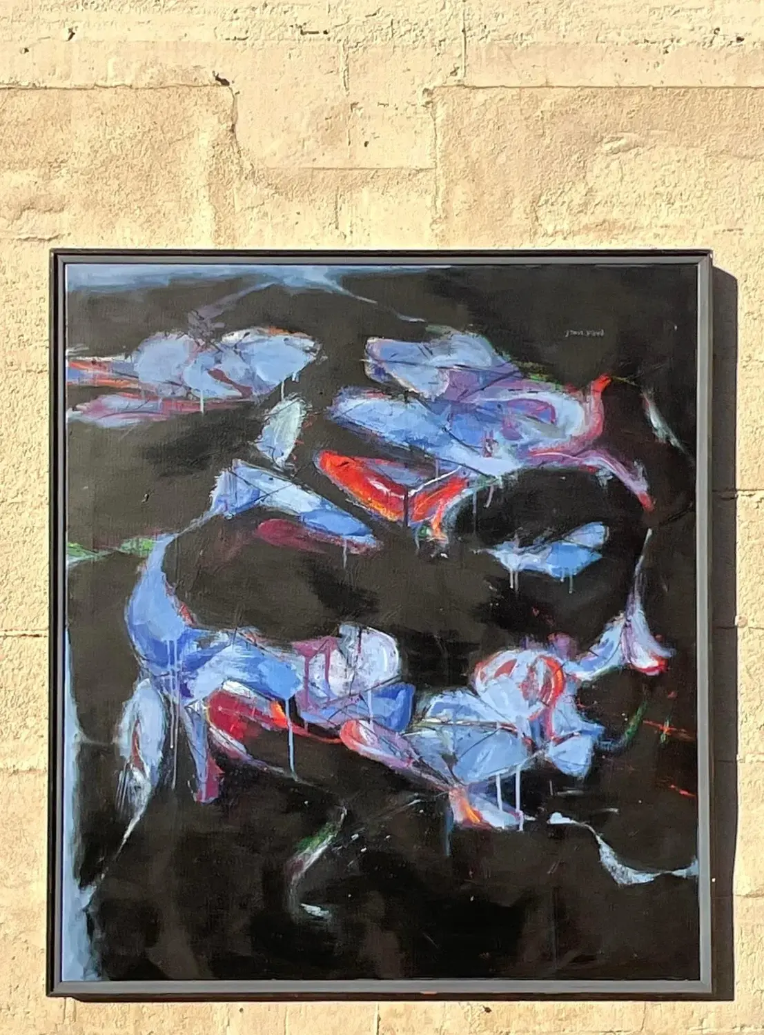 Vintage Boho Signed Abstract Original Oil Painting on Board - Back view