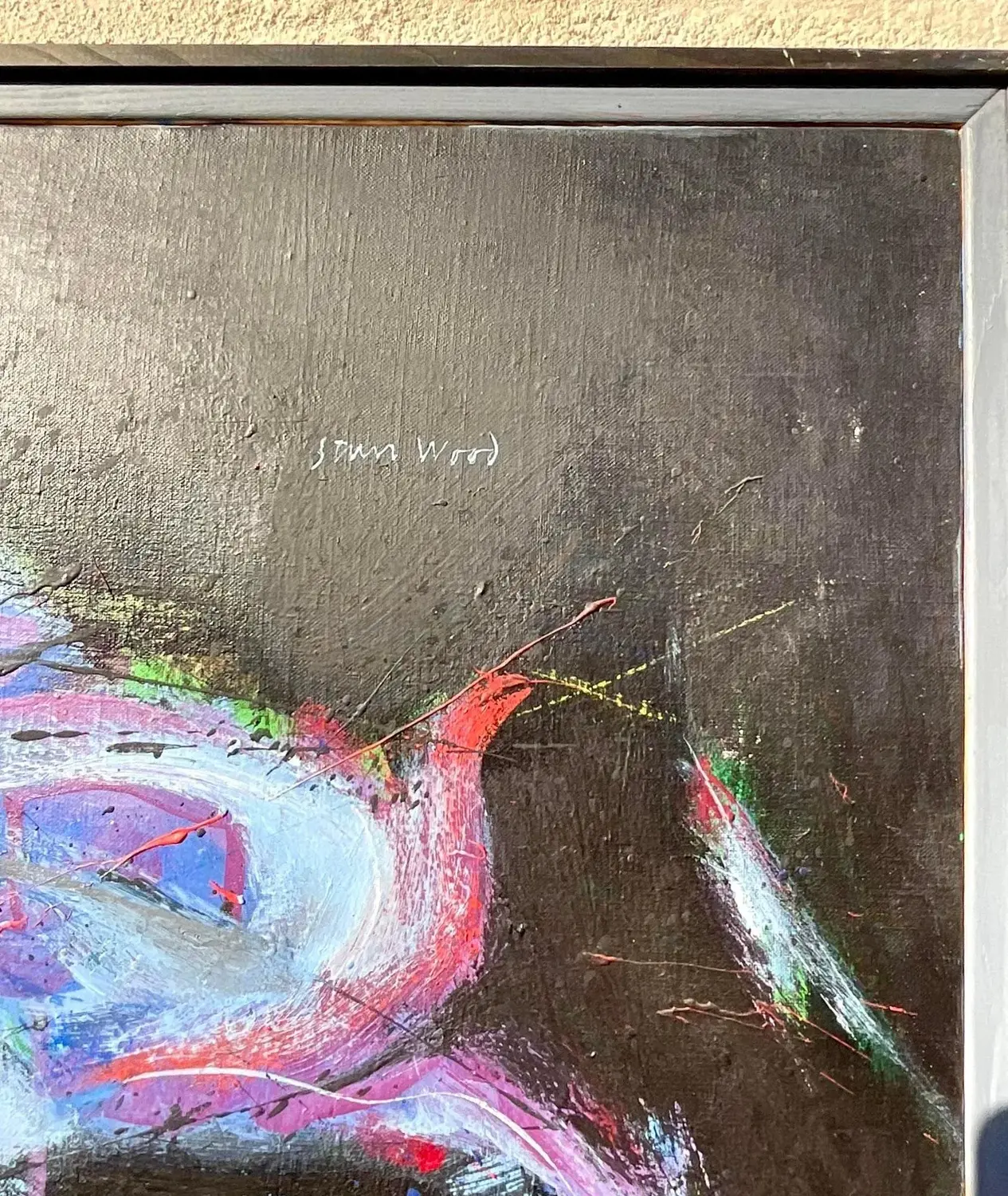 Vintage Boho Signed Abstract Original Oil Painting on Board - Top view