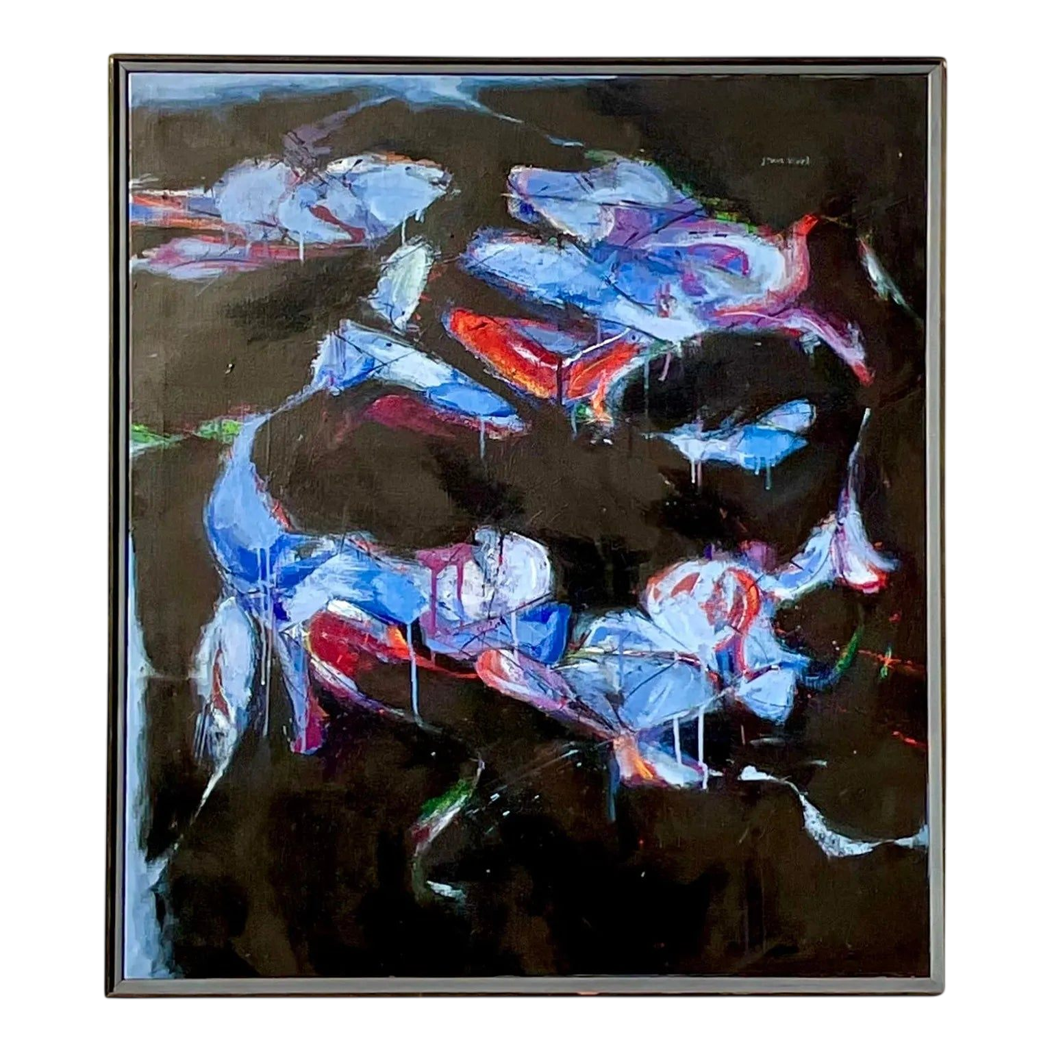 Vintage Boho Signed Abstract Original Oil Painting on Board