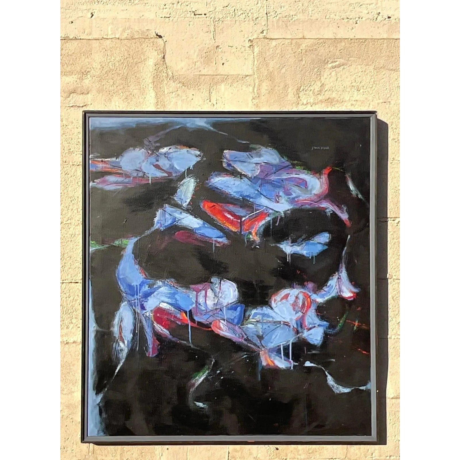 Vintage Boho Signed Abstract Original Oil Painting on Board - Detail view