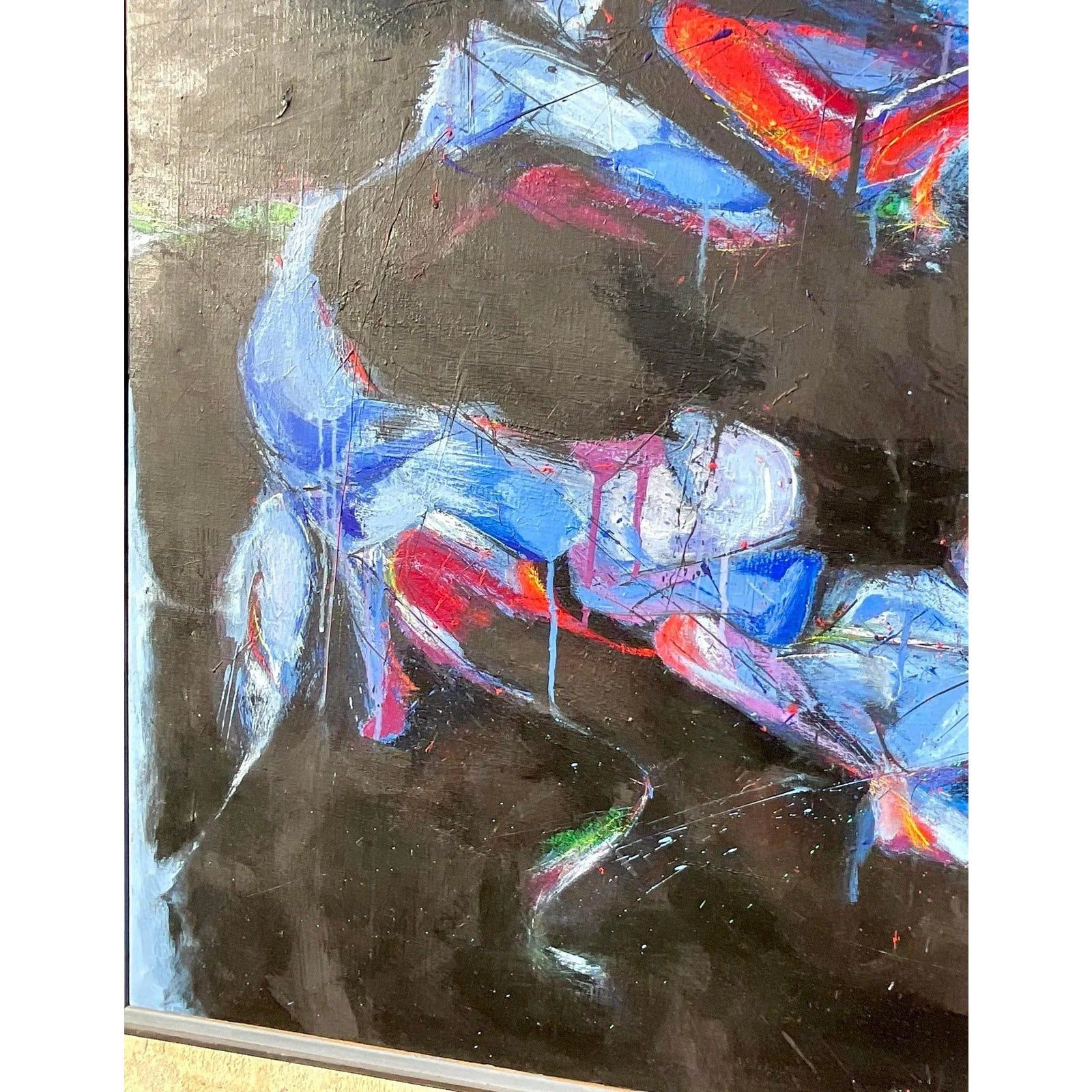 Vintage Boho Signed Abstract Original Oil Painting on Board - Back view