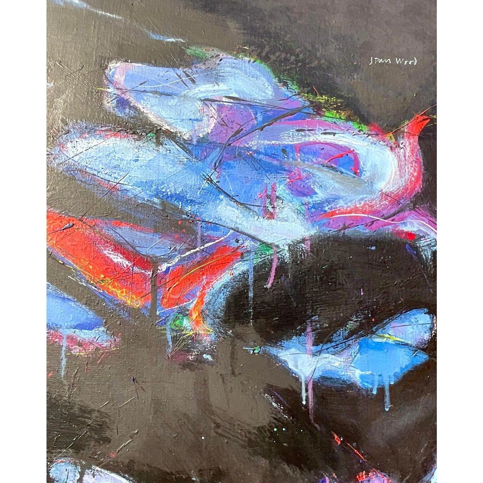 Vintage Boho Signed Abstract Original Oil Painting on Board - Top view