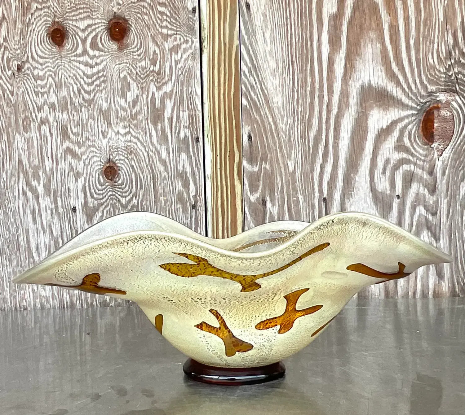 Vintage Boho Signed Art Glass Bowl - Detail view