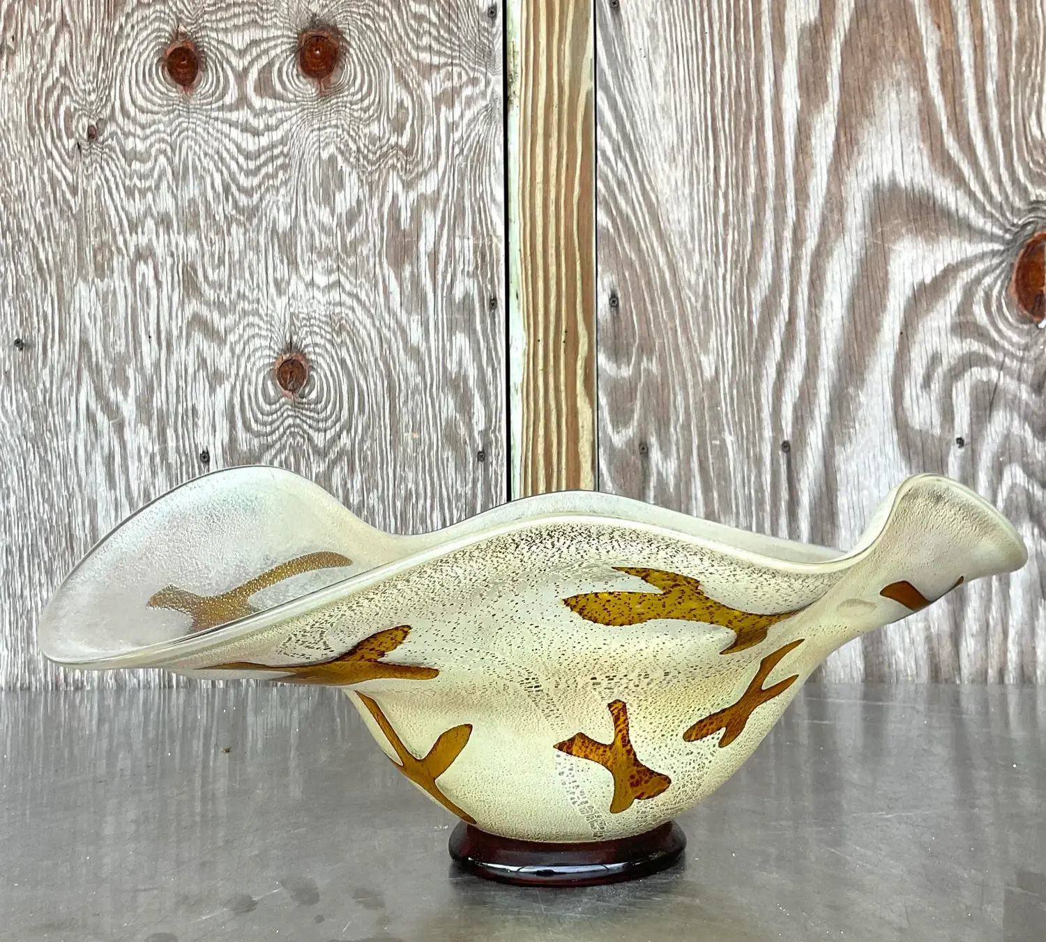 Vintage Boho Signed Art Glass Bowl - Top view