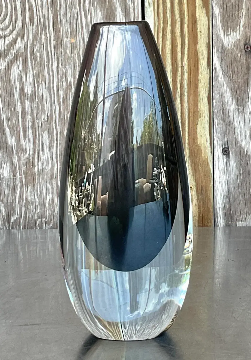 Vintage Boho Signed Art Glass Vase - Top view