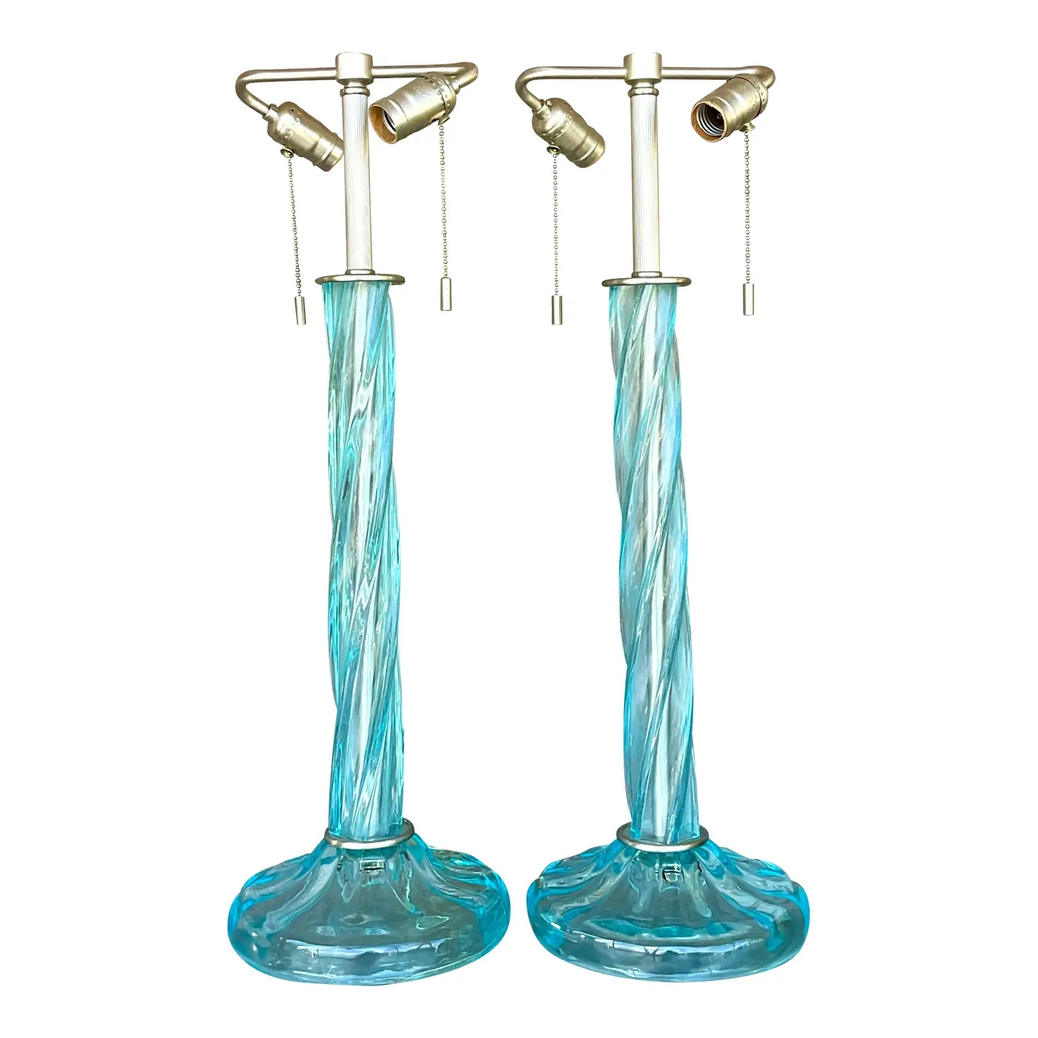 Vintage Boho Signed Donghia Twist Blown Glass Lamps - a Pair