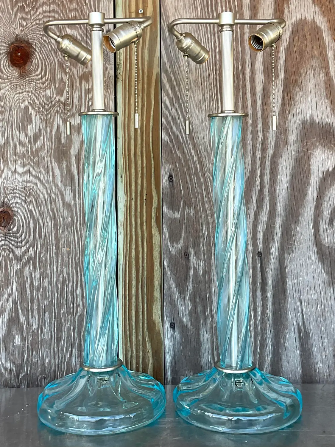 Vintage Boho Signed Donghia Twist Blown Glass Lamps - a Pair - Detail view