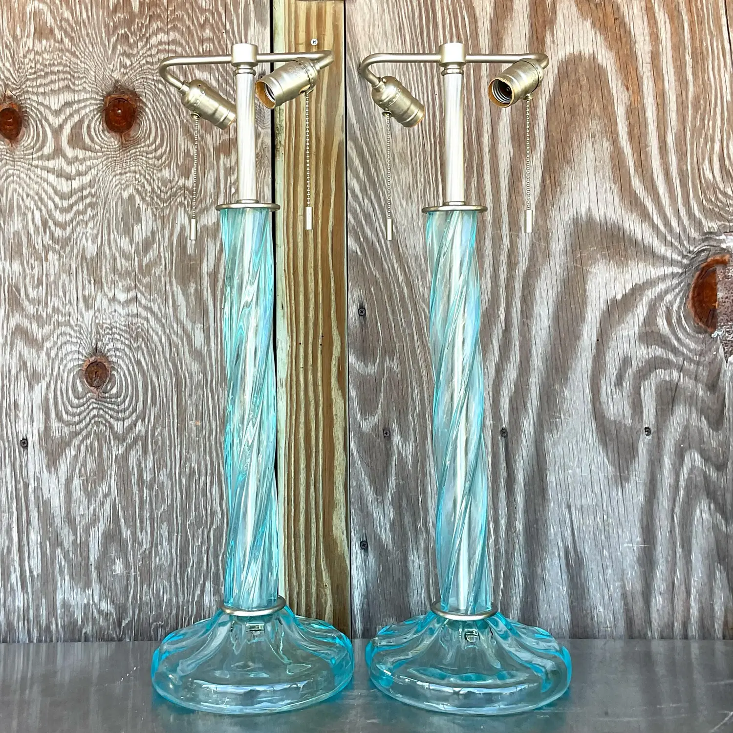 Vintage Boho Signed Donghia Twist Blown Glass Lamps - a Pair - Top view