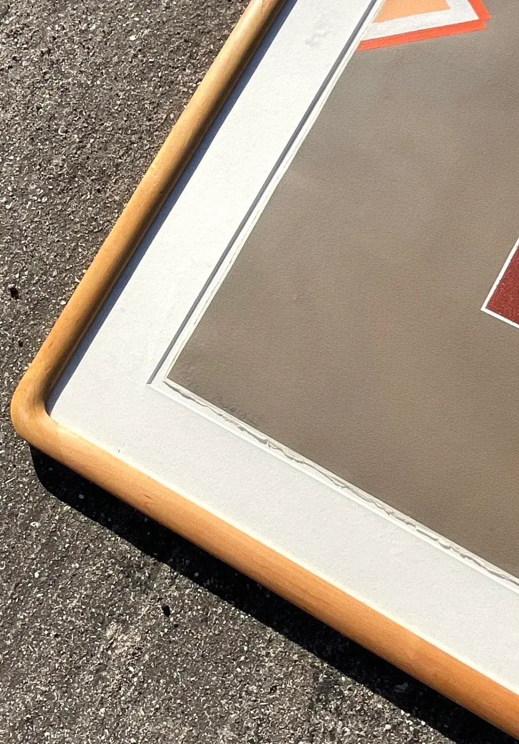 Vintage Boho Signed Geometric Lithograph on Paper - Detail view