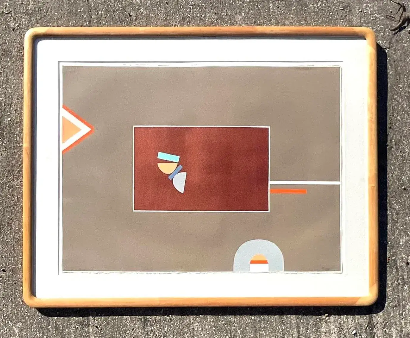 Vintage Boho Signed Geometric Lithograph on Paper - Top view