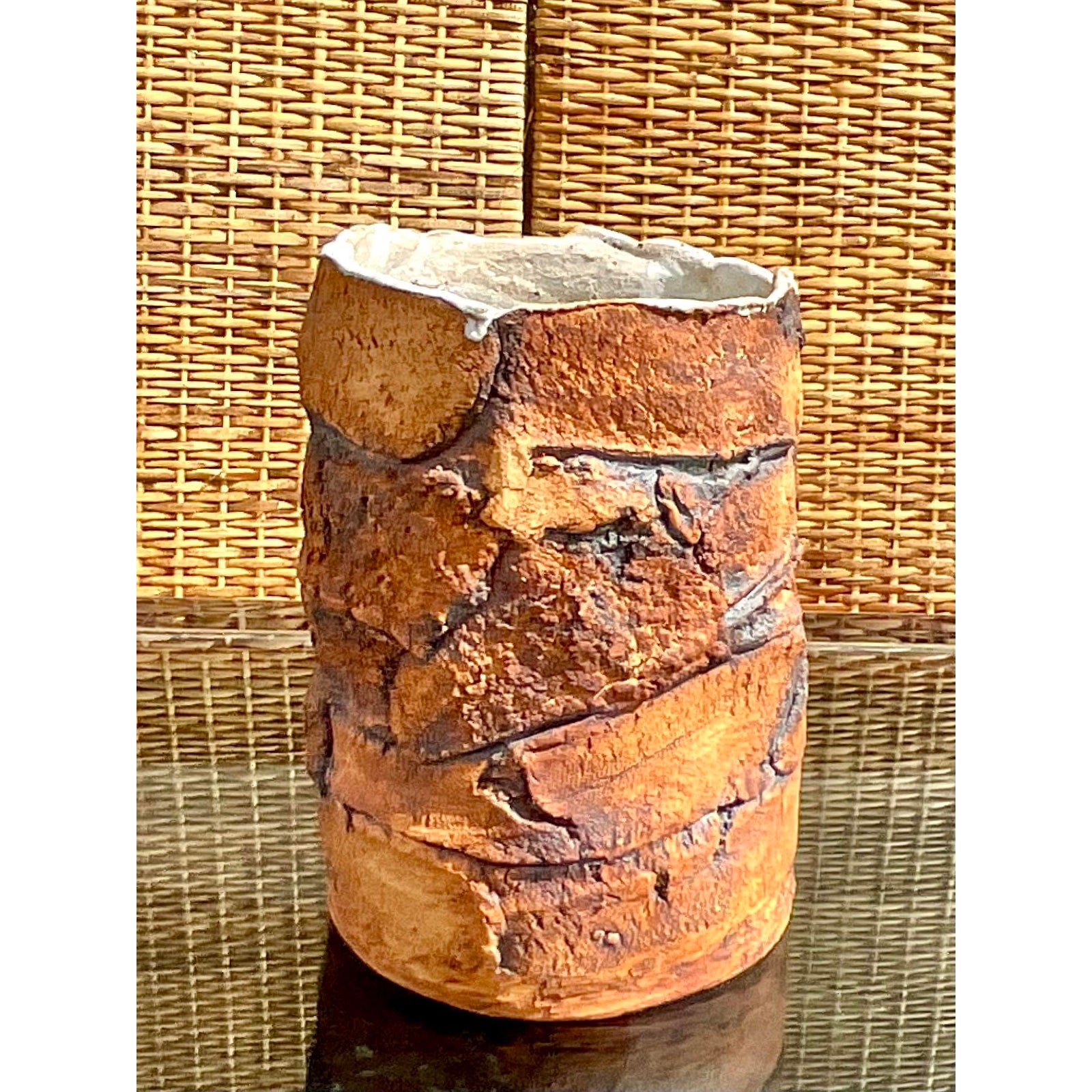 Vintage Boho Signed Handmade Pottery Vase - Side view