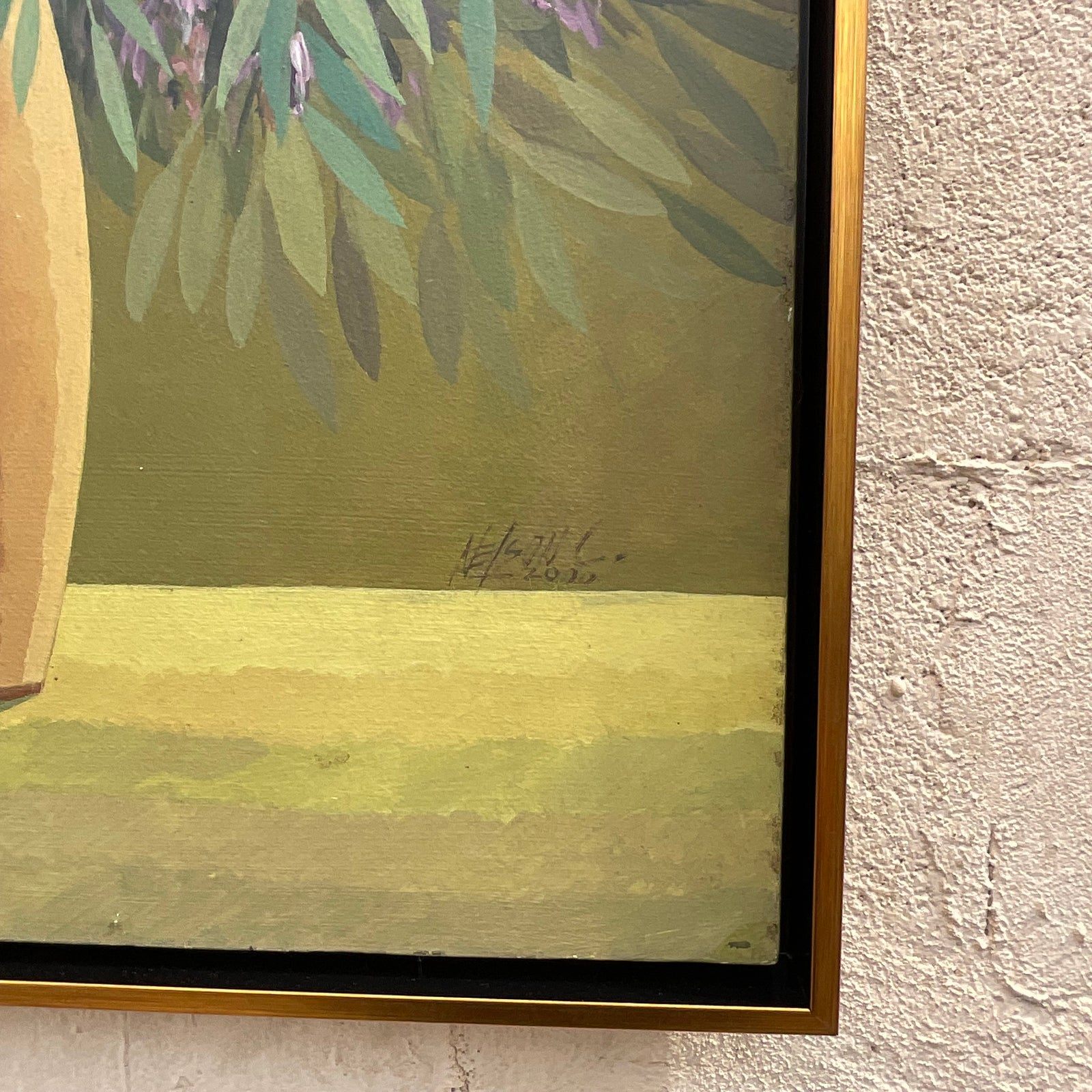 Vintage Boho Signed Original Floral Oil Painting on Canvas - Detail view