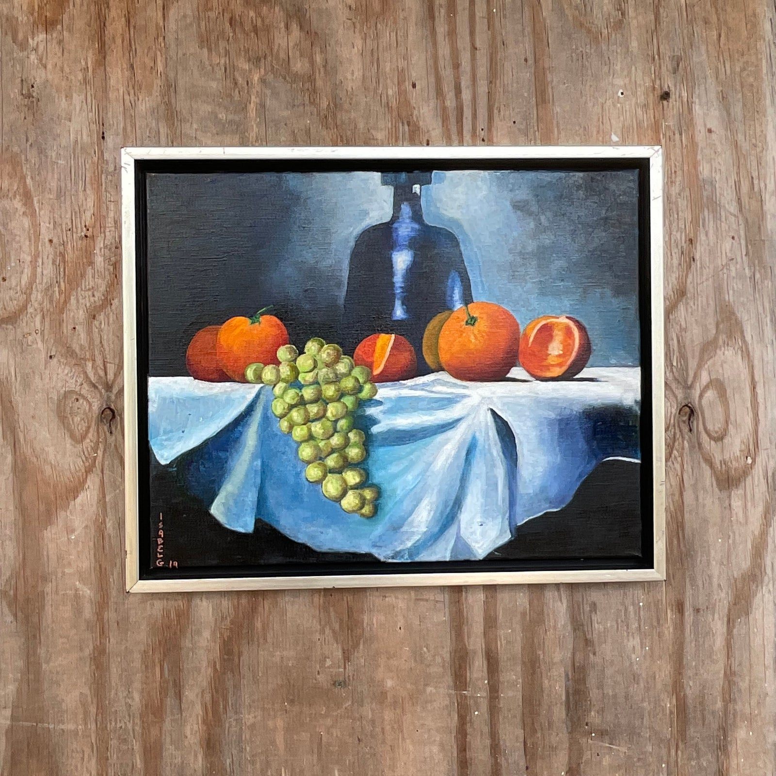 Vintage Boho Signed Original Oil Painting, Still Life on Canvas - Detail view