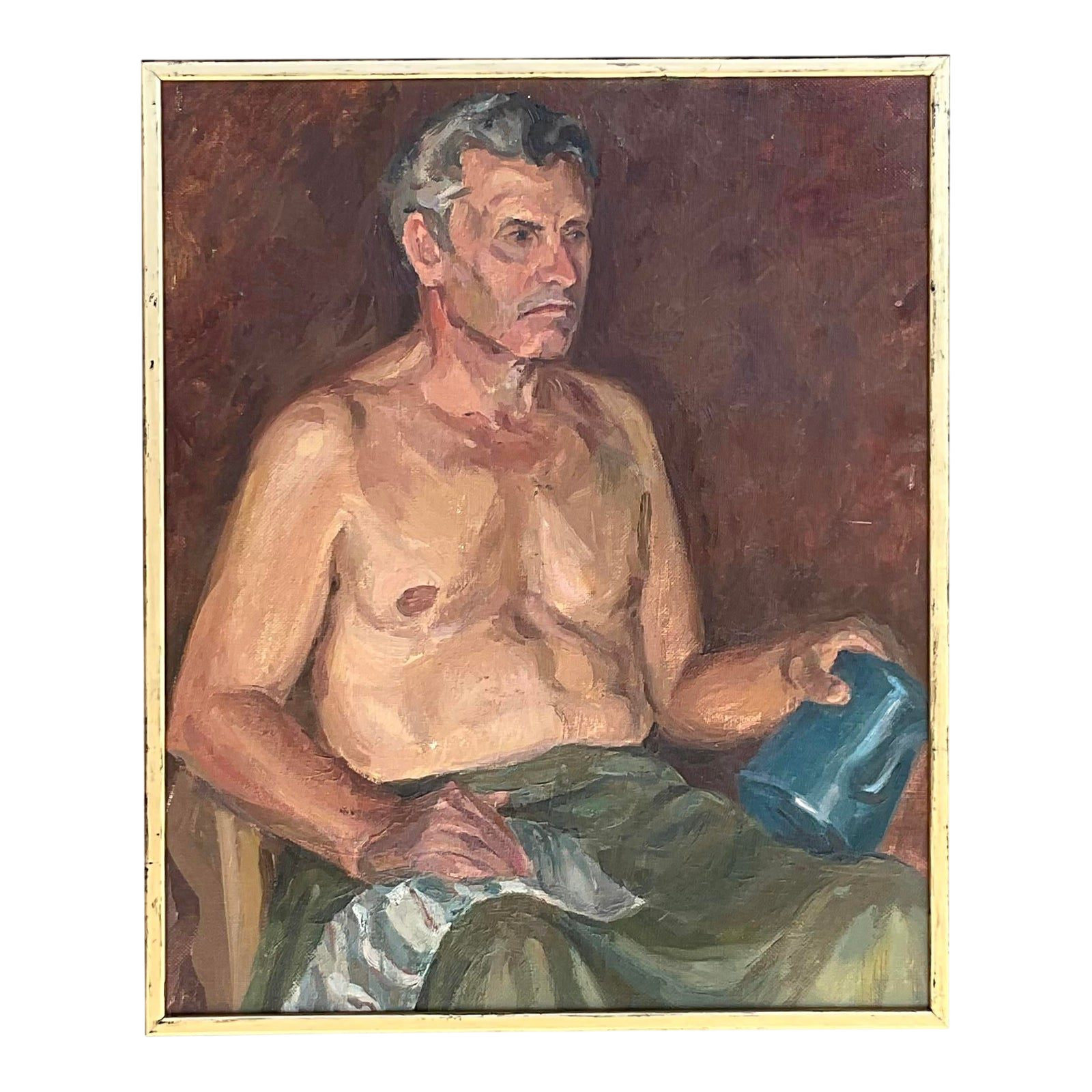 Vintage Boho Signed Original Oil Portrait of Man
