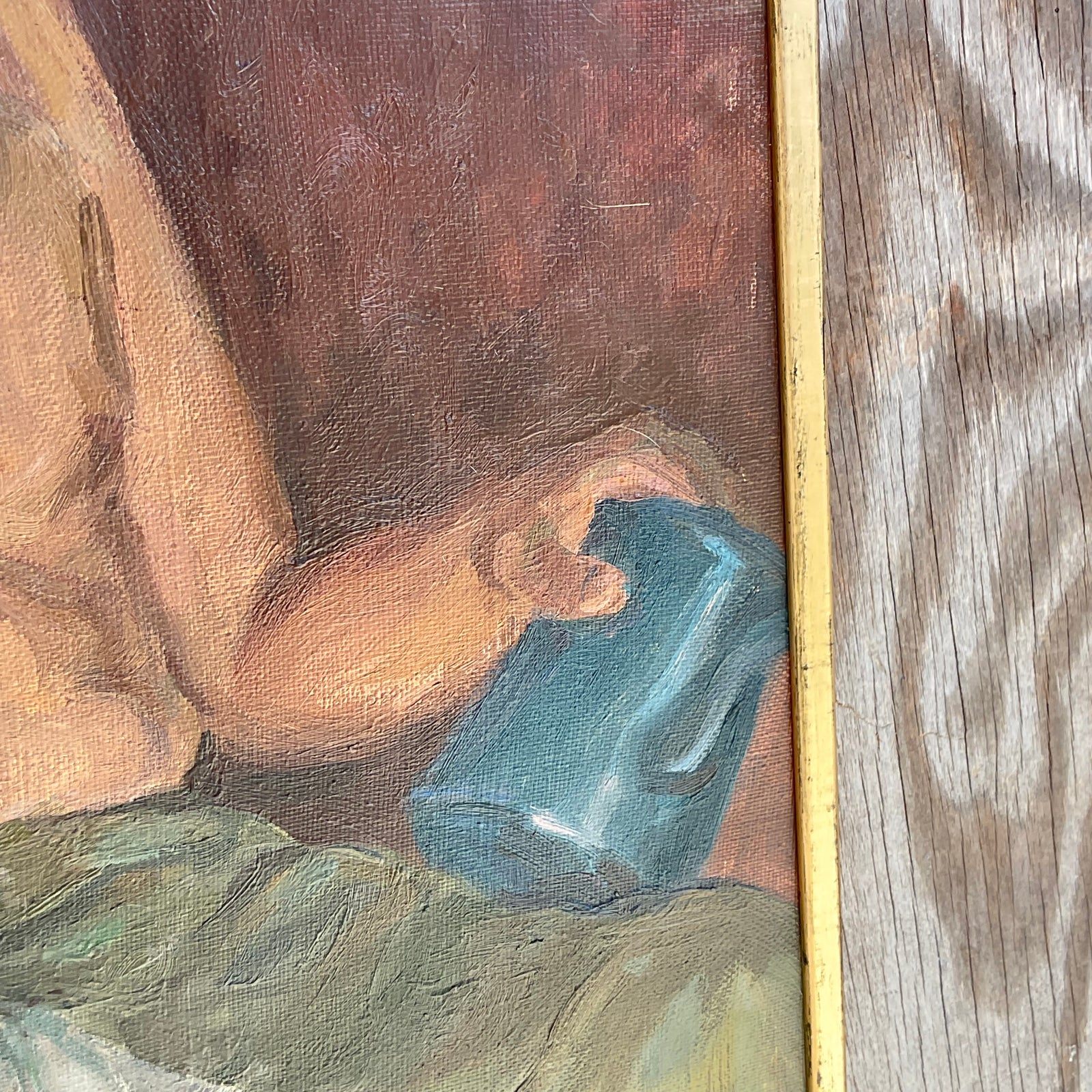 Vintage Boho Signed Original Oil Portrait of Man - Detail view