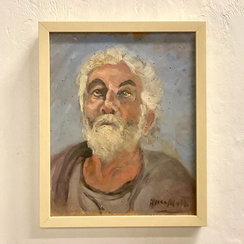 Vintage Boho Signed Original Oil Portrait on Board - Back view