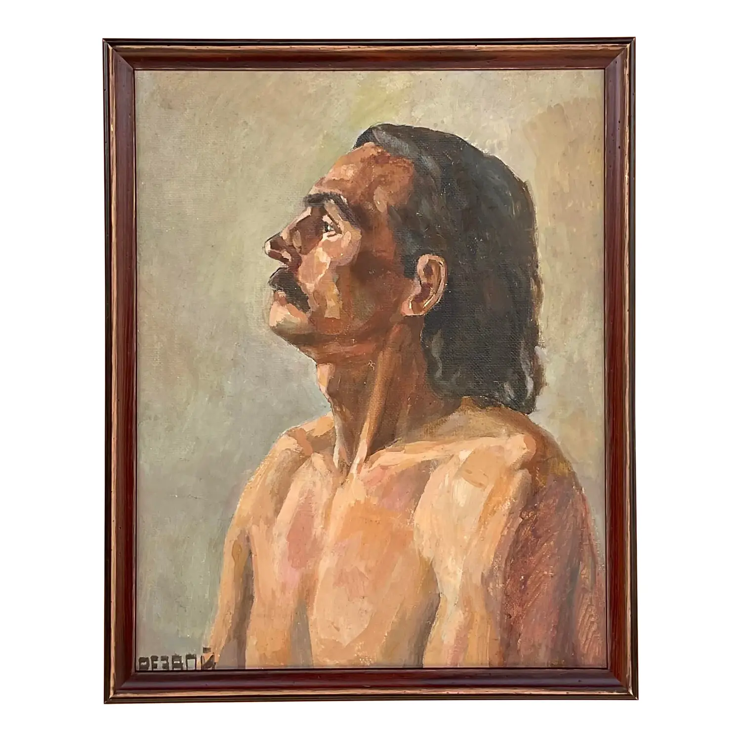 Vintage Boho Signed Original Oil Portrait on Board