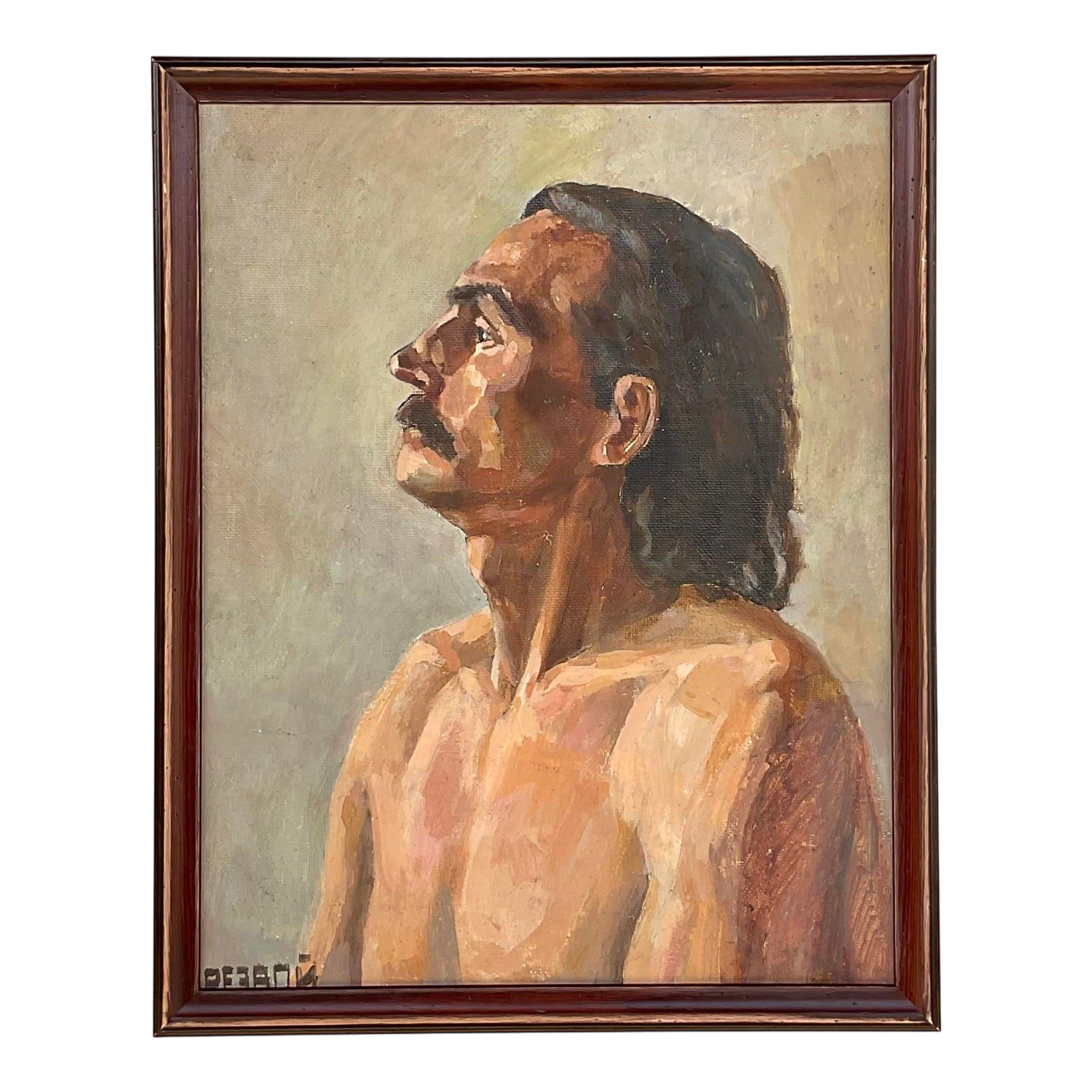 Vintage Boho Signed Original Oil Portrait on Board