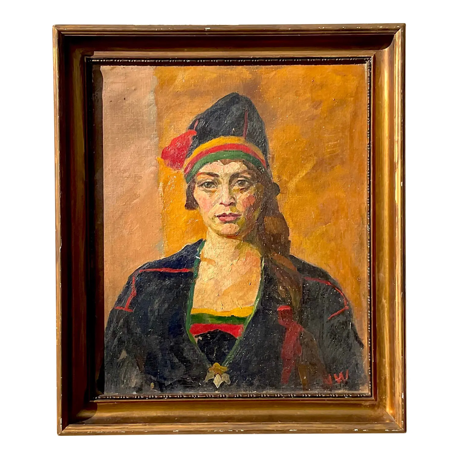 Vintage Boho Signed Original Oil Portrait on Canvas