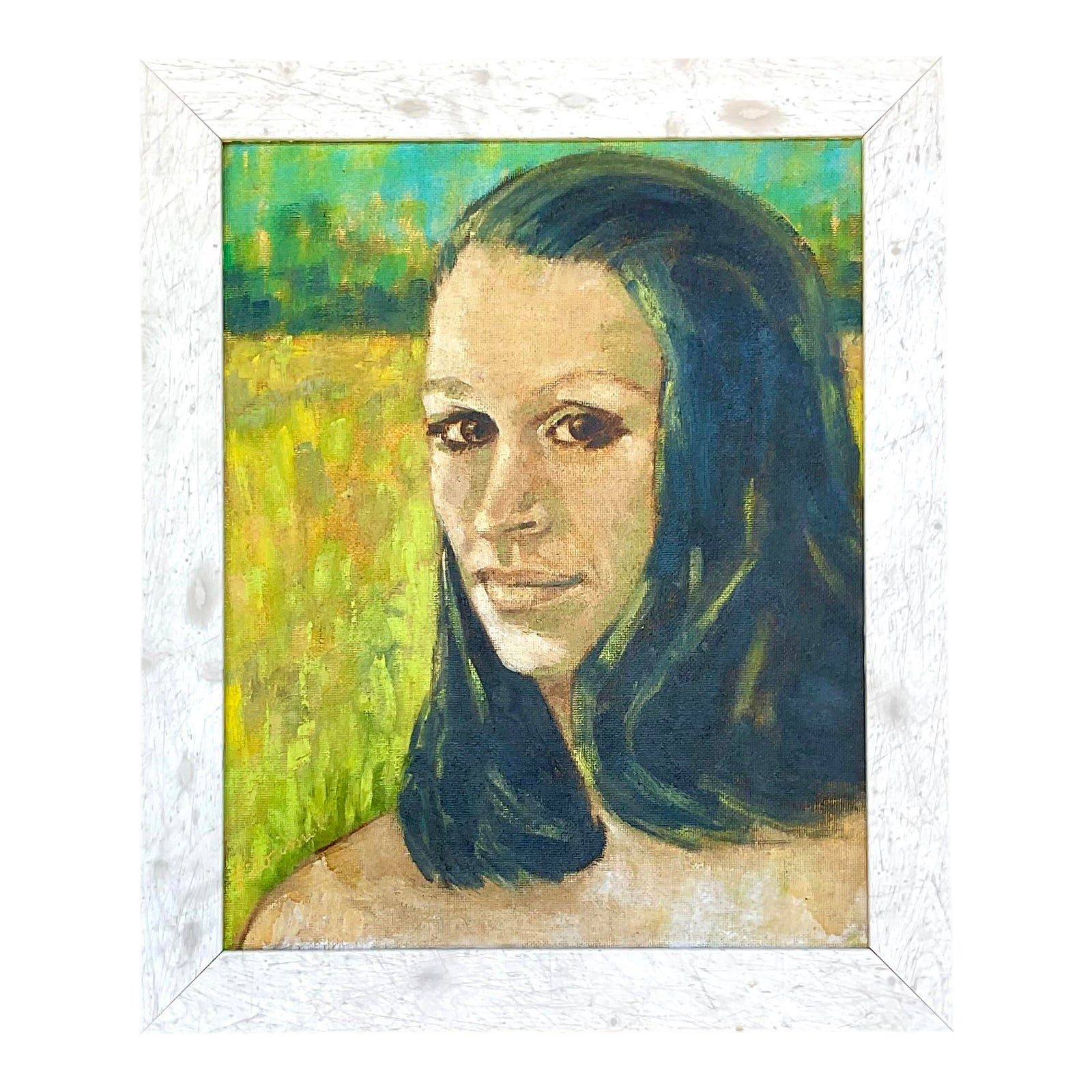 Vintage Boho Signed Original Oil Portrait on Canvas