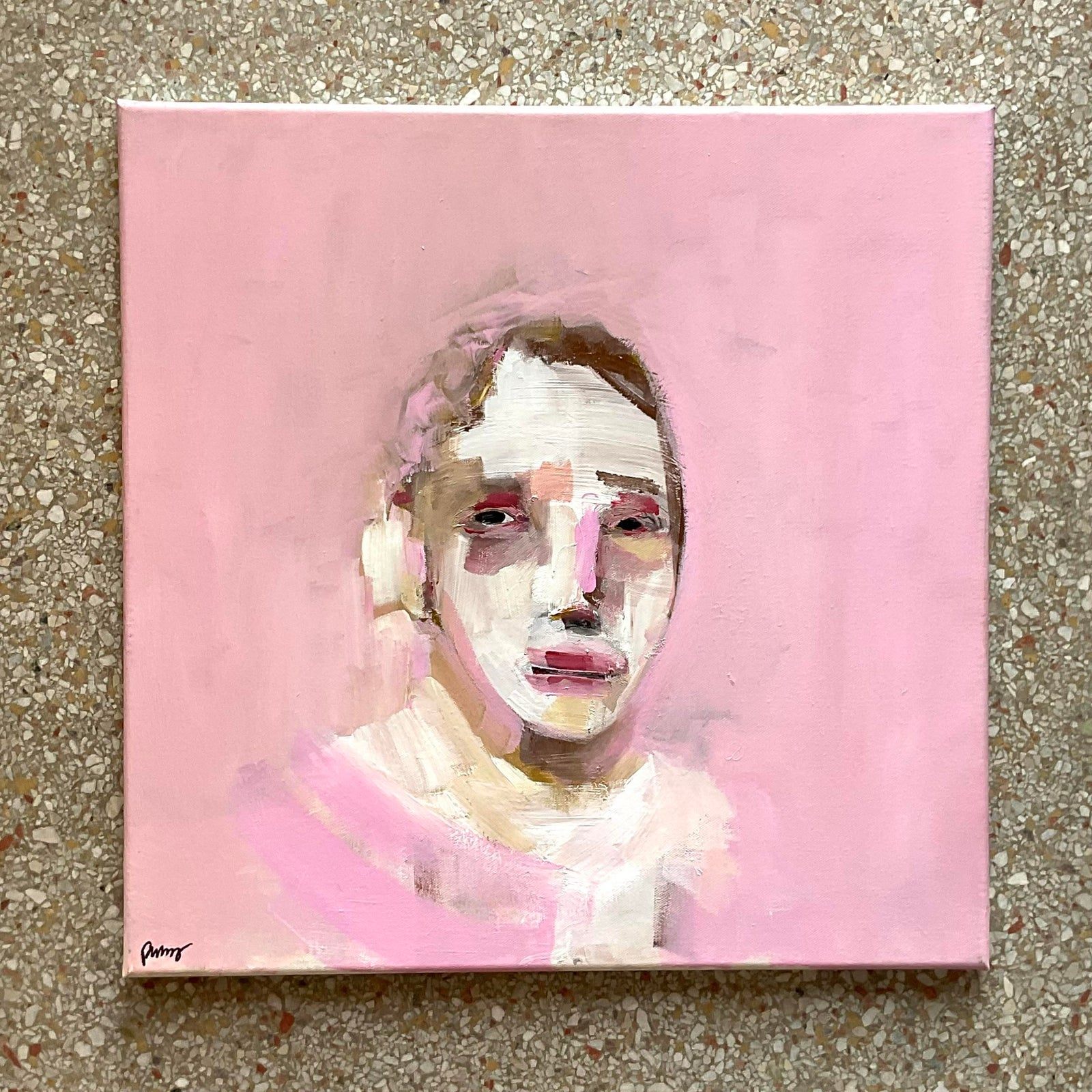 Vintage Boho Signed Original Oil Portrait on Canvas - Side view