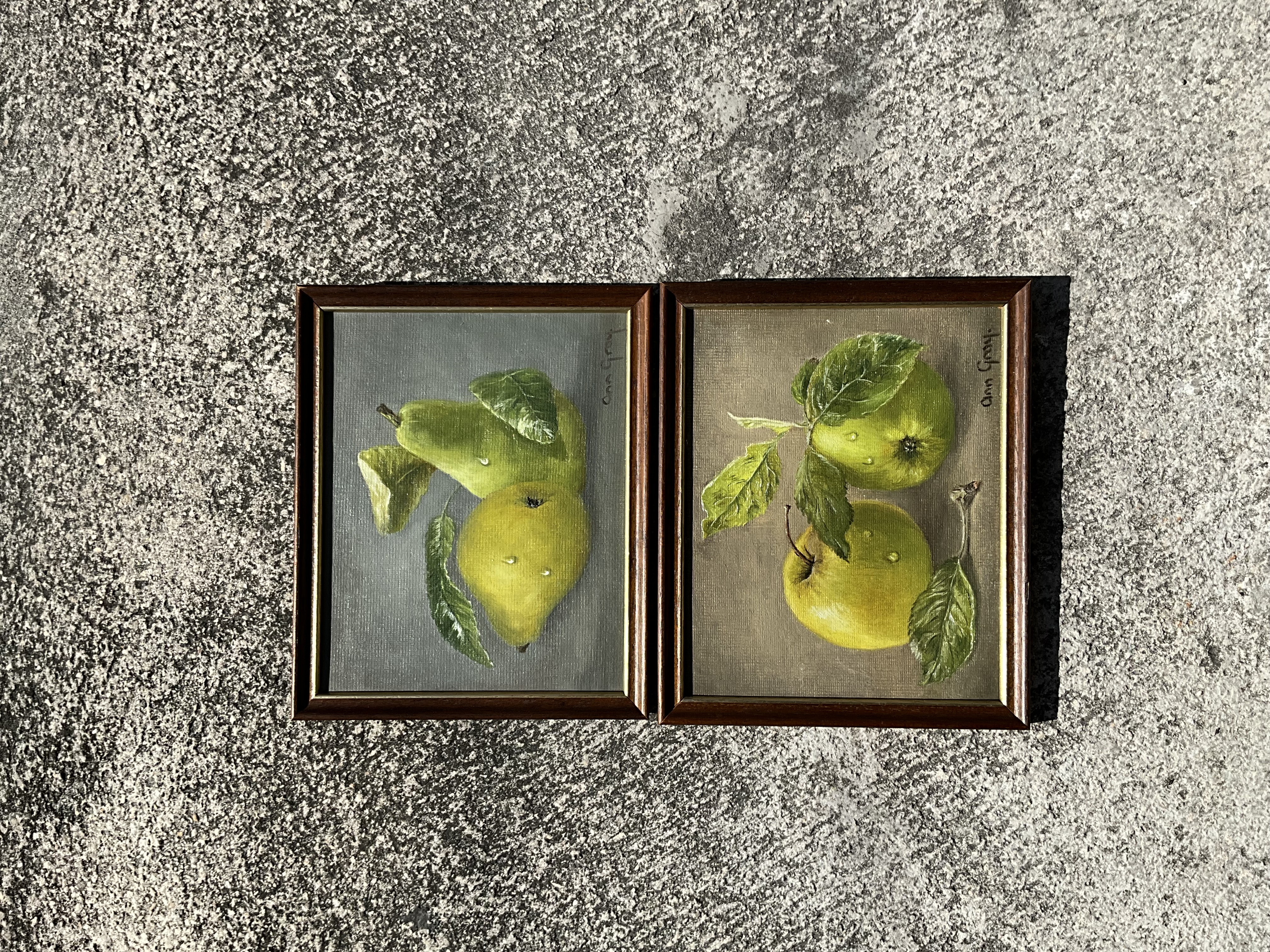 Vintage Boho Signed Original Still Life Oil on Canvas- a Pair - Back view