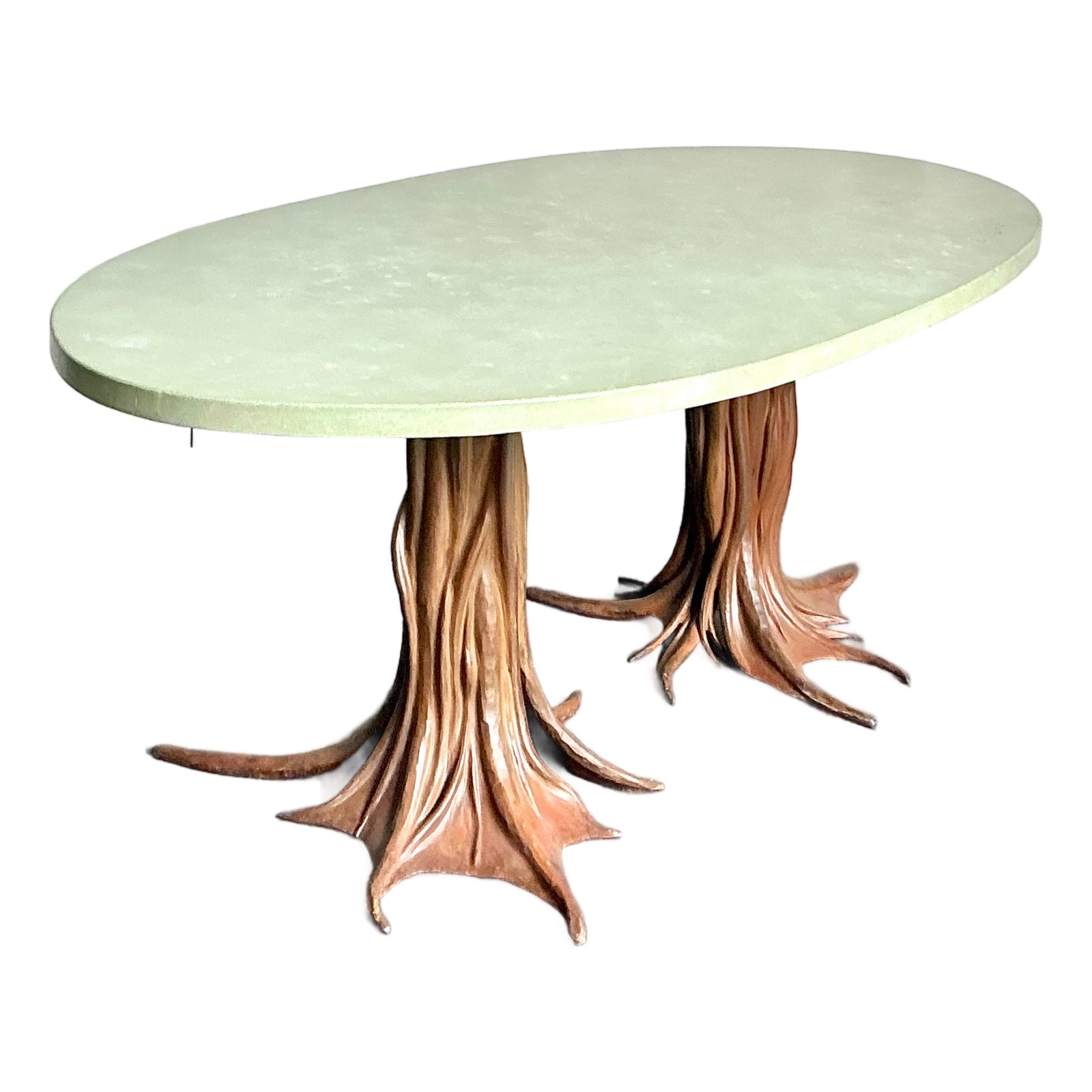 Vintage Boho Signed R. Kelly Cast Bronze Faux Bois Dining Table - Detail view