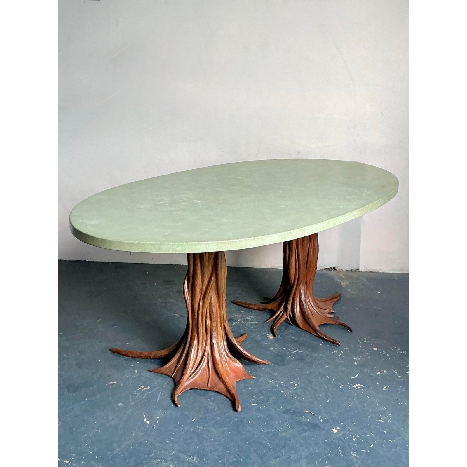 Vintage Boho Signed R. Kelly Cast Bronze Faux Bois Dining Table - Side view
