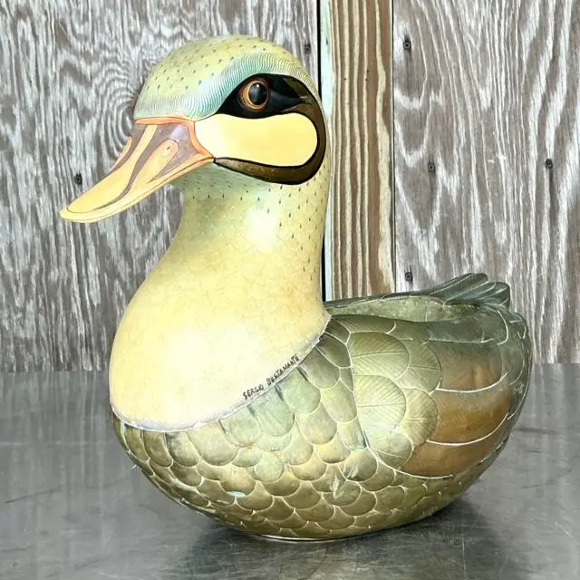 Vintage Boho Signed Sergio Bustamante Duck Planter - Side view