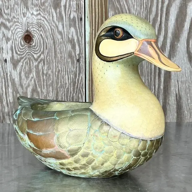 Vintage Boho Signed Sergio Bustamante Duck Planter - Top view