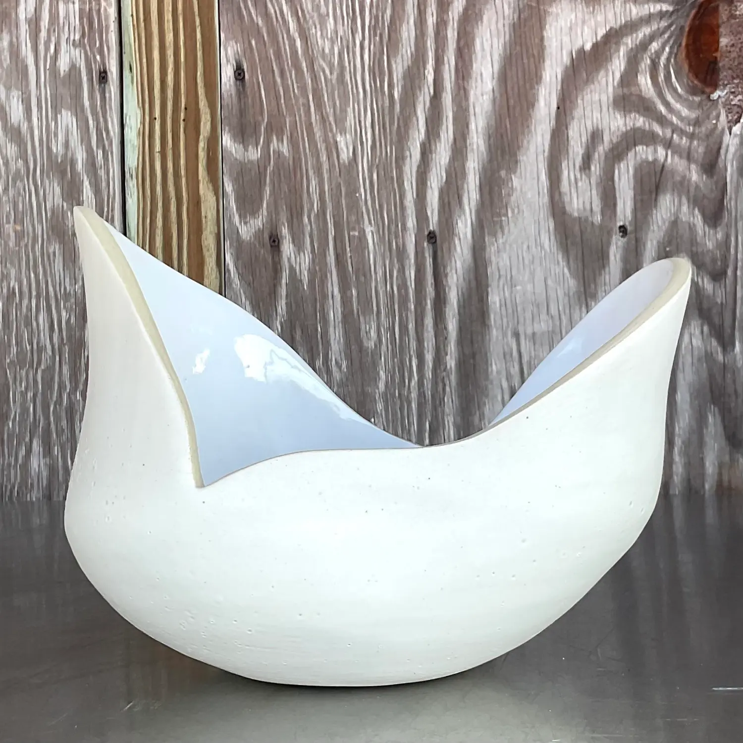 Vintage Boho Signed Slab Built Biomorphic Bowl - Back view